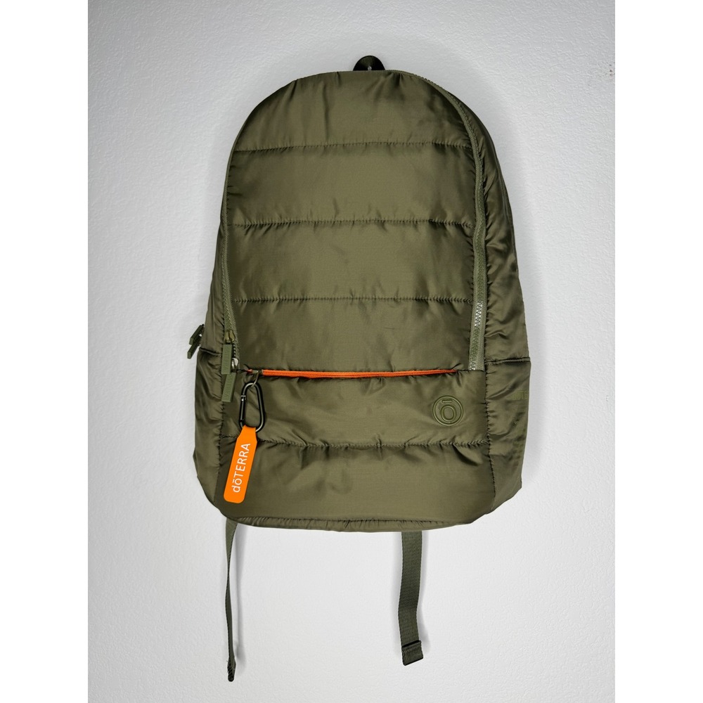 doTERRA Pursue What's Pure Puffer Backpack Olive Green Quilted Laptop Bag Travel